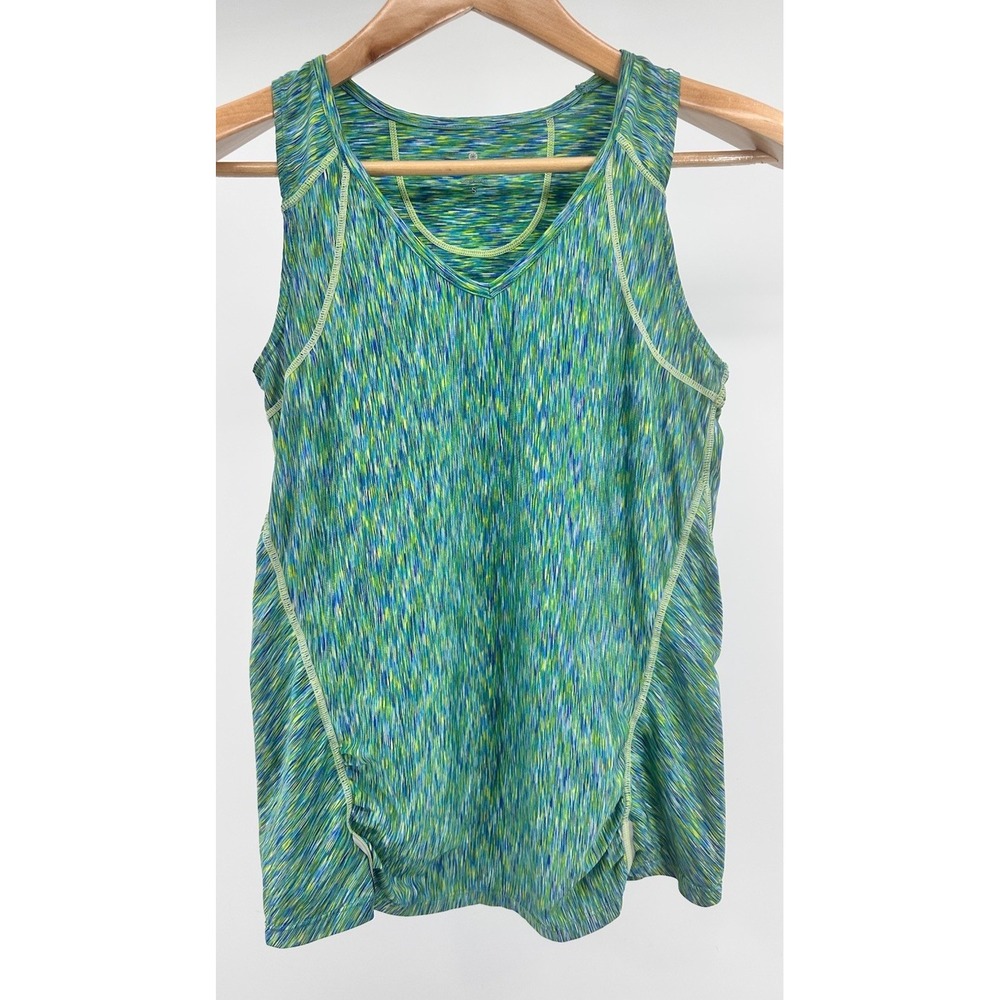 Athleta Pop Space Dye Run Green Tank Women's Sleeveless Back Zipper Pocket Small